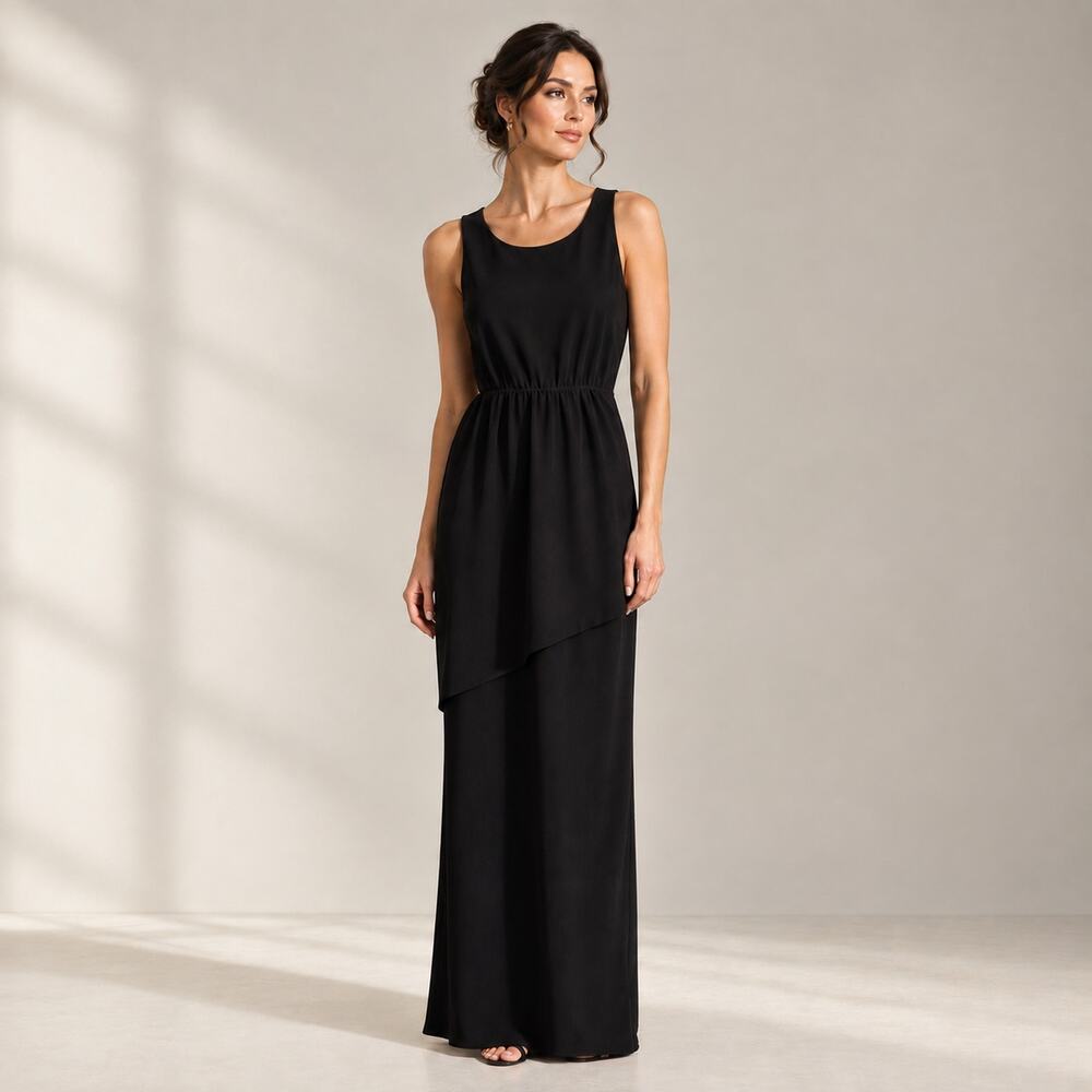 FRANK LYMAN Black Racerback Column Gown | Size 14 LBD